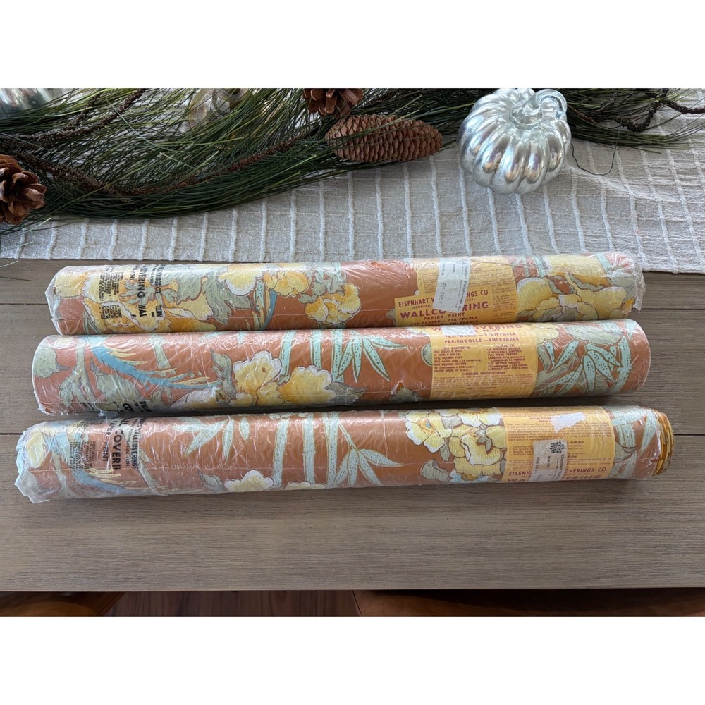 Eisenhart Vintage Floral Bamboo Wallpaper Orange Yellow 3 Double Rolls EH-5887